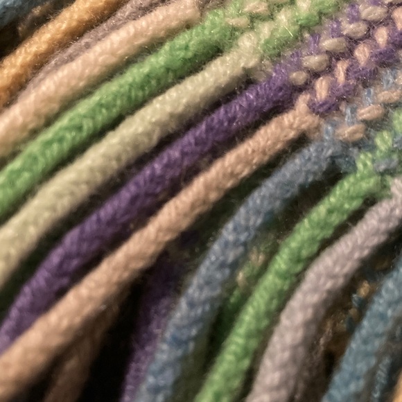 Eldon Multi Coloured Cashmere Striped Scarf with Tassels - Picture 6 of 6